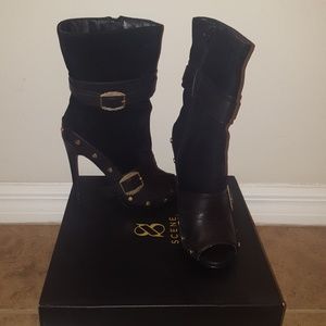 Velvet leather heels